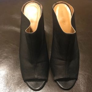 Nine West peep toe wedge mules.